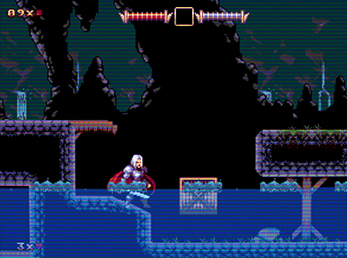Cena de gameplay em uma caverna alagada